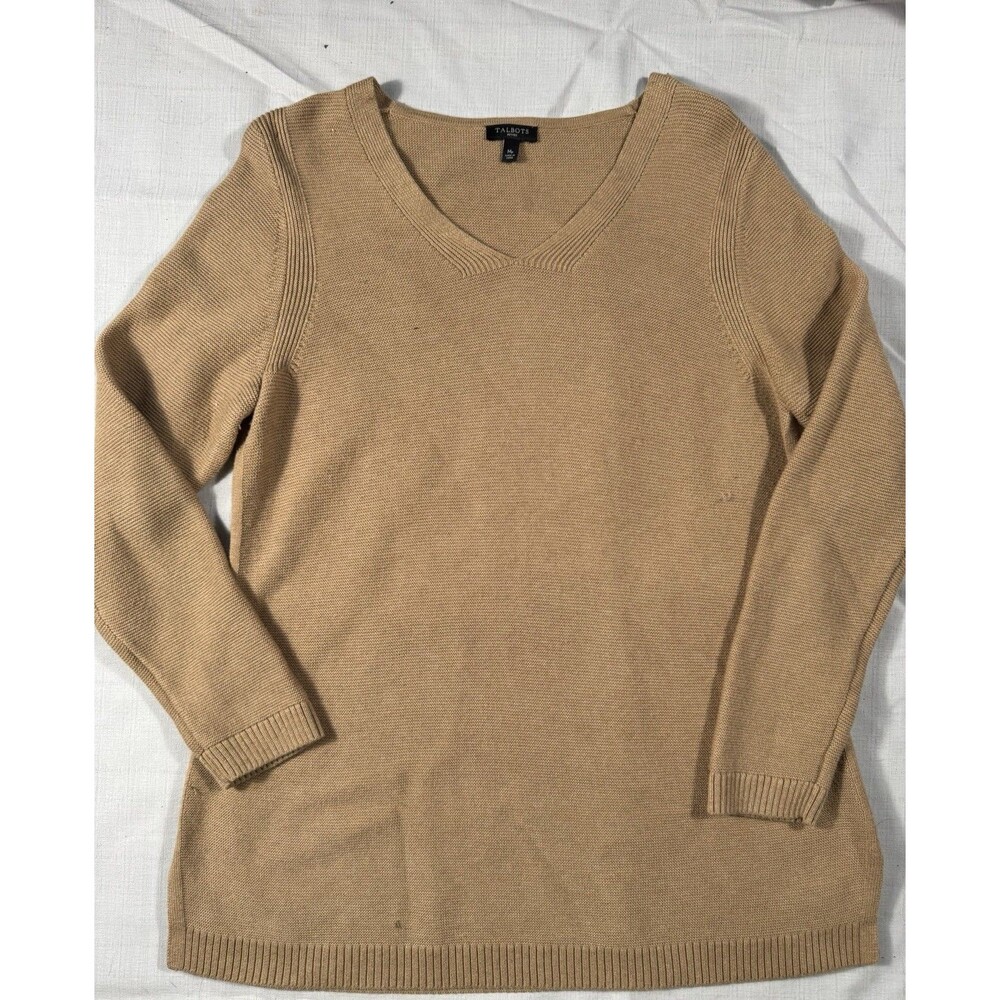 Talbots Petites Tan Knit V-Neck Sweater Women’s Medium Petite